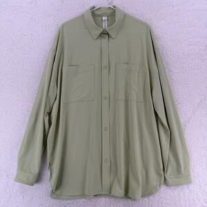 Alo Yoga Shirt Womens Large Green Dreamscape Button Down Long Sleeve Oversized